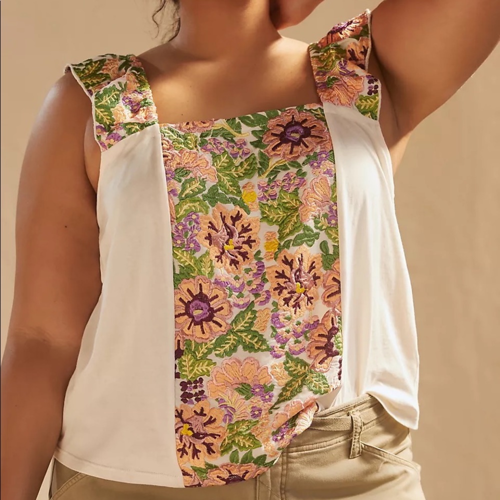 Anthropologie Size 2X Tiny Marin Floral Embroidered Tank NWT
